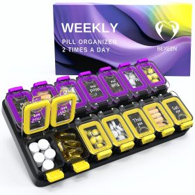 Weekly Pill Organizer 2 Times A Day Airtight Pill Box 7 Day Am Pm Vitamin Case Extra Large Medicine Container Two Week Supplement Holder Daily Medicat (Brand: Bexeen)
